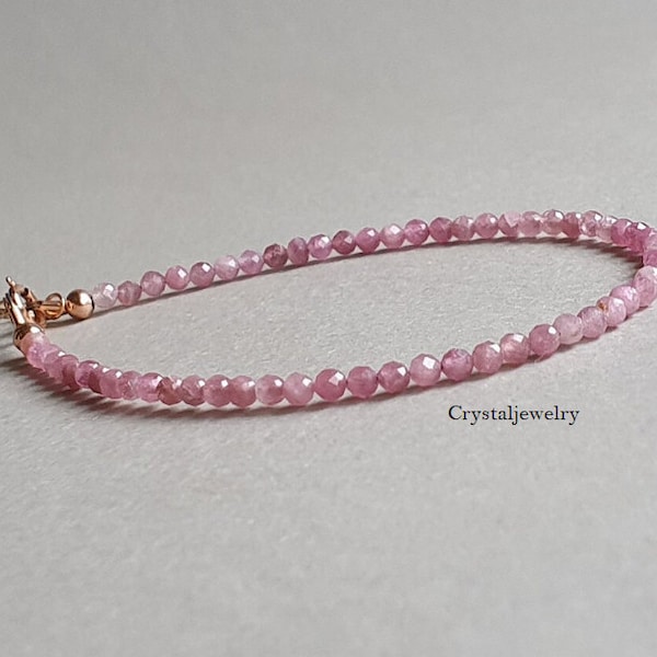 Genuine pink tourmaline bracelet, delicate gold filled pink gemstone bracelet, tourmaline jewelry, thin silver pink bracelet