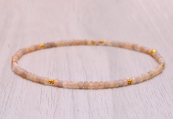 STONE BEAD BRACELET 4 MM W/GOLD BEADS CHOCOLATE BROWN STONE BEAD BRACELET 4 MM W/GOLD BEADS CHOCOLATE BROWN