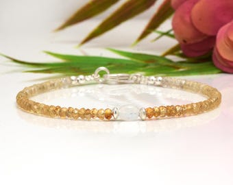 Pulsera de cuentas de citrino y piedra lunar en plata de ley
