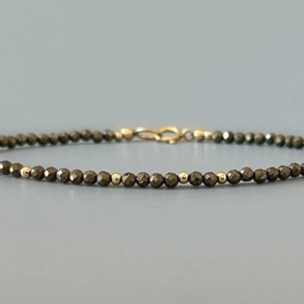 Tiny Pyrite Bracelet Dainty Pyrite Jewelry Crystal Bracelet Gemstone Delicate Minimalist Bracelet Healing Birthday Gift Idea Anniversary