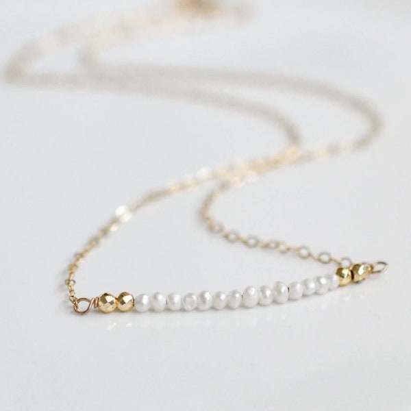 Pearl Bar Necklace, Gold Bar Necklace, Pearl Necklace, Delicate Necklace, Gold Necklace, Layer Necklace, Landon Lacey, gold filled