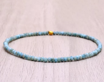 Larimar Stretch Bracelet, Dainty Beaded Blue Stone Jewelry, March Birthstone Crystal Gift