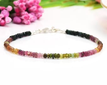 Dainty Watermelon Tourmaline Bracelet: Rose Gold Gemstone Jewelry