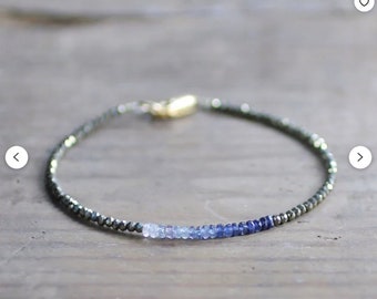 Skinny Pyrite & Ombre Blue Sapphire Bracelet in Sterling