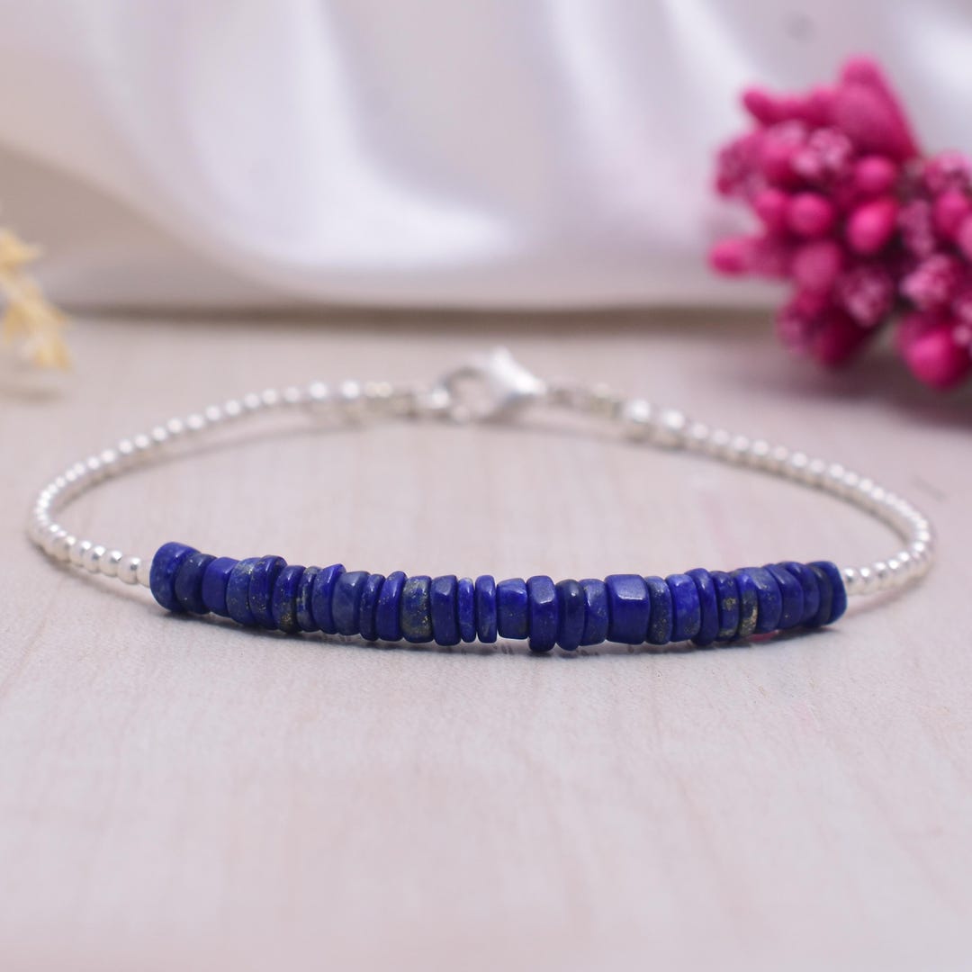 Bracciale In Pietra Naturale Lapislazzuli Blu, Perle Rovate 4mm, Cristallo Guarigione, Fatto A Mano USA