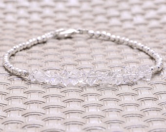 Herkimer Diamond Bracelet: Dainty Sterling Silver Crystal Quartz Jewelry