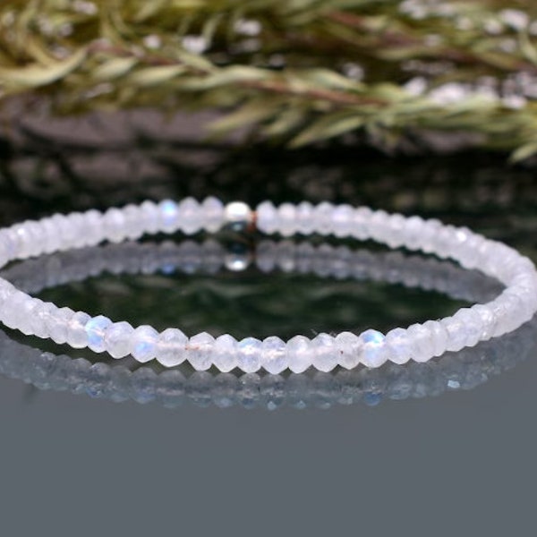 Dainty Rainbow Moonstone Stretch Bracelet, Beaded Moonstone Jewelry, Elastic Stacking Bracelet, June Birthstone Jewelry