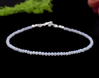 Blue Lace Agate Anklet: 2.5MM Gemstone Bead, Dainty Yoga Jewelry