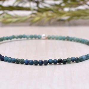 Blue Green Tourmaline Stretch Bracelet, Delicate Beaded Gemstone Jewelry, October Birthstone