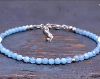 Larimar Gemstone Bracelet, Tiny Pale Blue Beads, Sterling Silver Or Gold Fill, Gemstone Stacking Bracelet