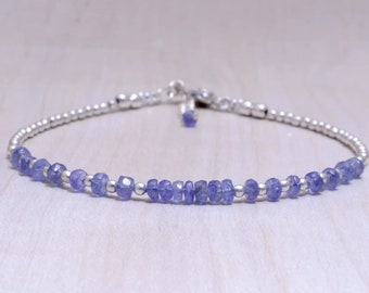 Dainty Tanzanite Bracelet: Sterling Silver Stacking Bracelet