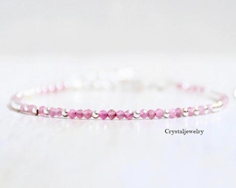 Pink Tourmaline Bracelet: Adjustable Natural Stone Fine Bracelet