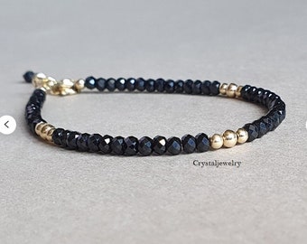 Black Tourmaline bracelet, protection bracelet, layering bracelet, gift for her, healing jewelry, black Tourmaline jewelry