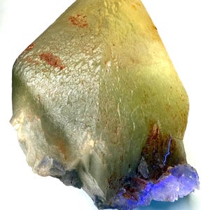 High Quality Large Dragon Scale Calcite with Red Hematite and UV Reactive Purple Fluorite Inclusions!