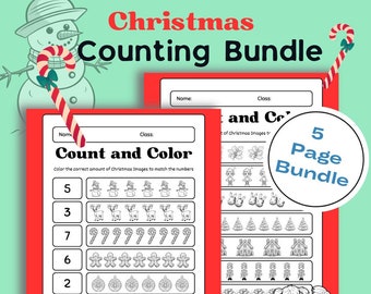 Christmas Counting Worksheet Bundle: Kids Coloring Pages (Digital Download)