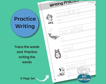 Animal Writing Practice Worksheets: PreK-KG Handwriting (PDF Download)