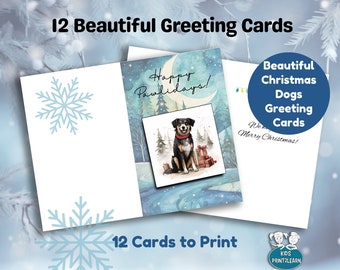 Watercolor Christmas Dogs Greeting Cards (PDF Download)