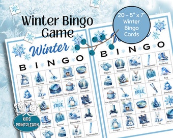 Winter Bingo Game: 20 Printable Cards (5” x 7”)