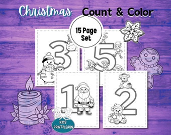 Christmas Count and Color: Kids Printable Coloring Pages (Digital Download)
