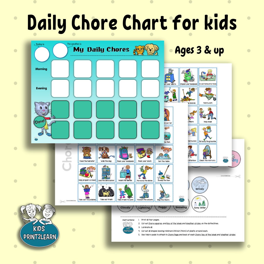 Kids Chore Charts ~ Chore Charts Editable Chore Chart Visual Chore ...