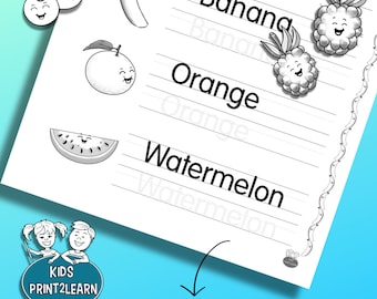 Fruit Writing Practice: PreK-Kindergarten Worksheet (Digital Download)