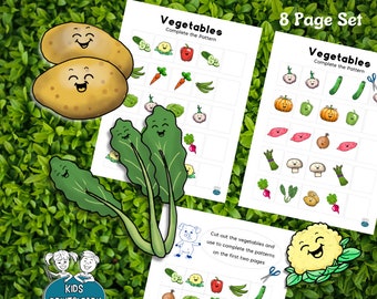 Vegetable Pattern Worksheet: Learn Veggies, PreK-KG (PDF Download)