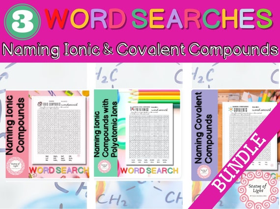 Printable WORD SEARCH BUNDLE: Naming Ionic Compounds/naming - Etsy