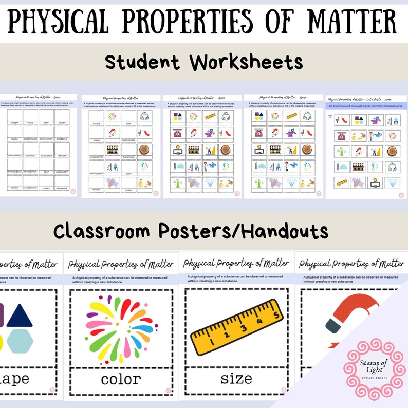 Printable Physical Properties of Matter Worksheets / Physical Properties of Matter Posters