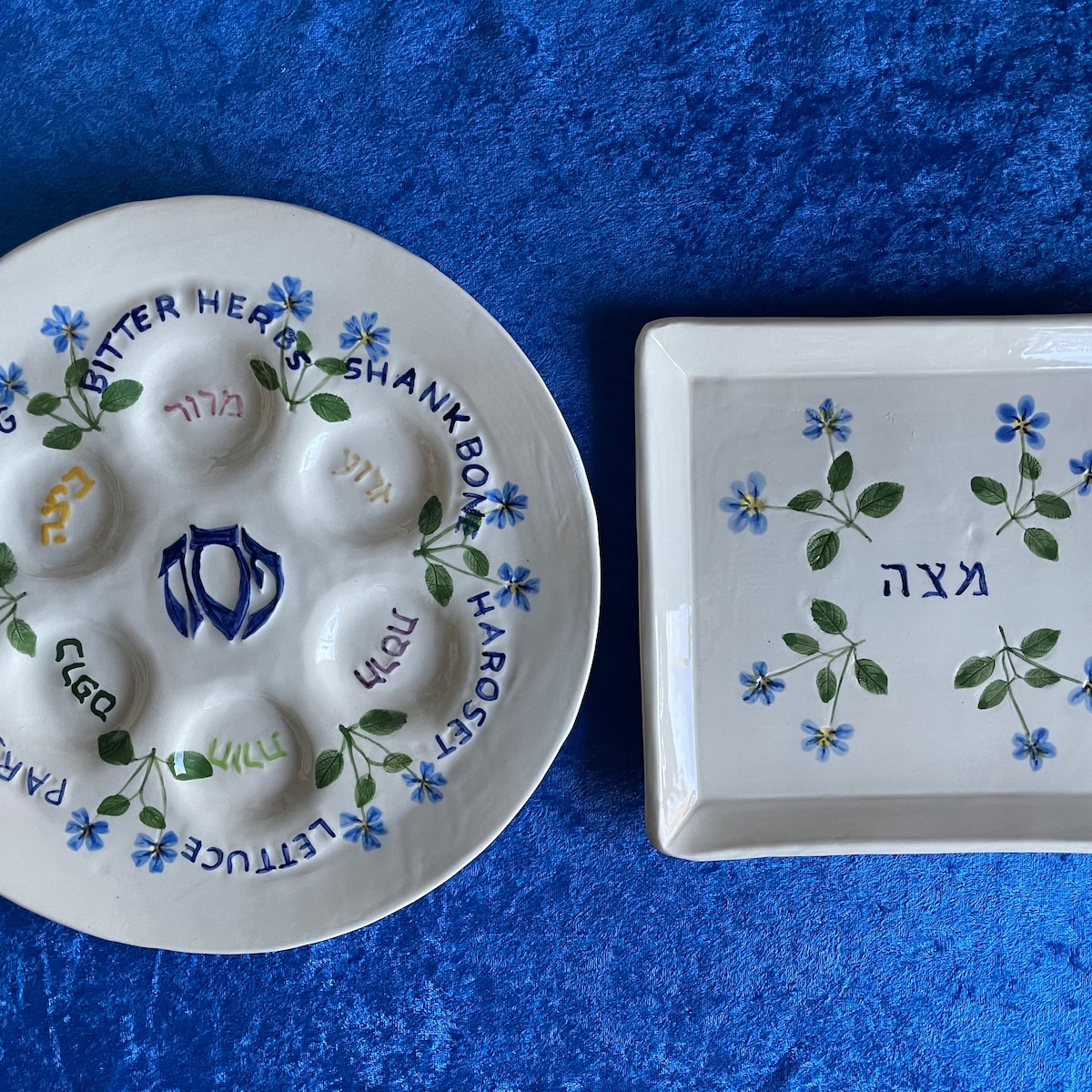 Ceramic Flowered Matzah Plate - Etsy