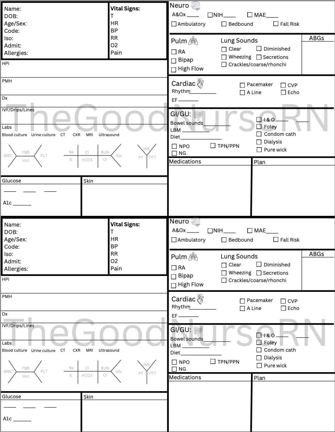 Nursing Bedside Report Sheet Etsy