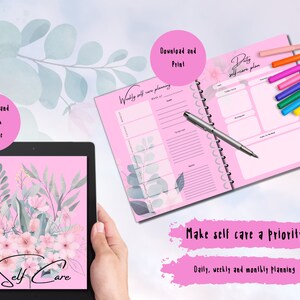 Instant download self care planner, digital use, printable, custom color by request