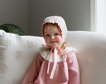 Baby Girl Bonnet, Handmade Cotton Hat, Ruffled Spring Bonnet