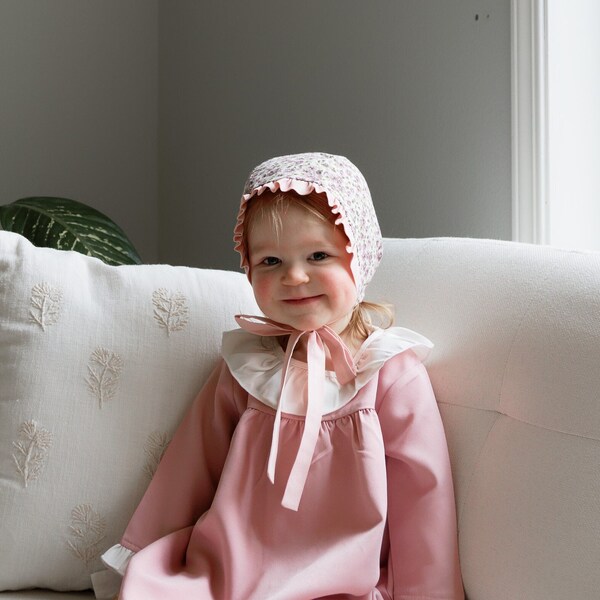 Baby Girl Bonnet, Handmade Cotton Hat, Ruffled Spring Bonnet