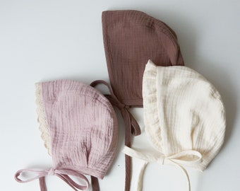 Baby Gauze Bonnet, Handmade Cotton Hat, Muslin Cotton, Baby Boy Bonnet, Baby Girl Bonnet, Toddler Hat