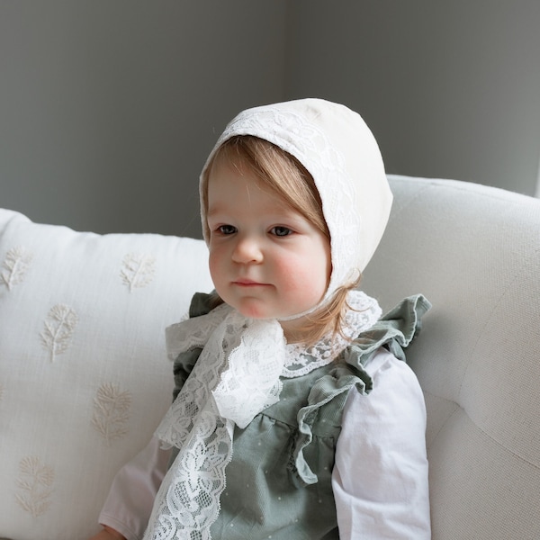 Baby Girl Bonnet, Handmade Cotton Hat, Laced Spring Bonnet