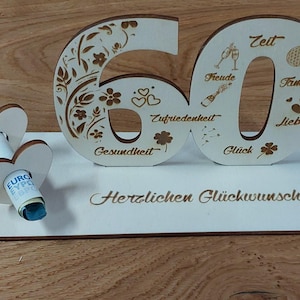 Geldgeschenk 60. Geburtstag aus Holz Personalisierbar
