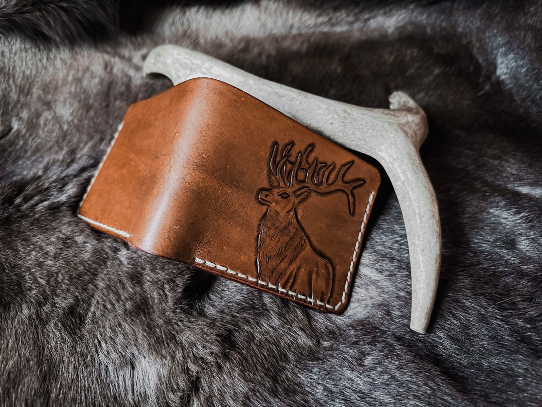 Elk Tooled Billfold Full Grain Handcrafted Leather Wallet Vegetable ...