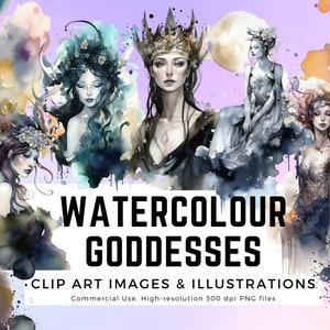 Watercolor Goddesses - Goddess clipart deities watercolour paint swatches PNG format instant download for commercial use