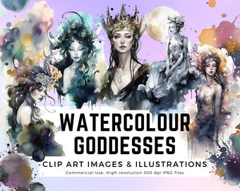 Watercolor Goddesses - Goddess clipart deities watercolour paint swatches PNG format instant download for commercial use