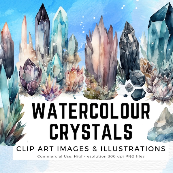 Watercolor Crystals - Crystal clipart watercolour paint swatches PNG format instant download for commercial use