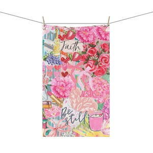 Jesus Collage tea Towel, Coquette Collage Tea Towel, Floral Chic Tea Towels, Christian Gift, Scripture Tea Towel, Be Still, Tea towels