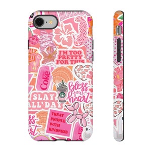 Pink Coquette Collage Phone Case, Sticker collage phone case, iPhone 16 15 14 13 12 11 Pro Max 8 Plus X, Samsung Galaxy S23 S22 S20 Ultra