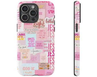 Pink Christian Collage phone case, iPhone 17, 16, 15, 14, 13, 12, 11, Jesus Phone Case, Scripture Phone Case, Christian Gift, Jesus