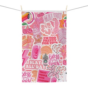 Pretty Tea Towel,  Coquette tea towel, Flower Tea towel, Pink Tea Towel, Tea towel art, Floral tea towel, Cute tea Towel, Dorm room Gift