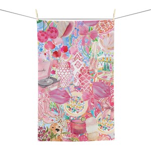 Pretty Tea Towel,  Coquette tea towel, Flower Tea towel, Vintage Tea Towel, Tea towel art, Floral tea towel, Cute tea Towel, Dorm room Gift