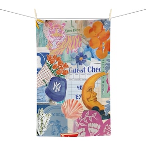 Coquette Collage Geschirrtuch, Scrapbook Geschirrtuch, Sommer Geschirrtuch, Mikrofaser Geschirrtuch, Geschirrtuch für sie, Geschenk für Mama, hübsches Geschirrtuch