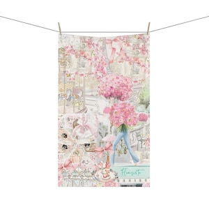 Pretty Pink Tea Towel, Flower tea towel, Floral Tea towel, Vintage Tea Towel, Floral tea towel, Cute tea Towel, Cotton & Poly, Gift for Mom