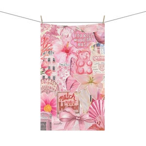 Pretty Pink Tea Towel, Fruit tea towel, Flower Tea towel, Vintage Tea Towel, Tea towel art, Floral tea towel, Cute tea Towel, Cotton