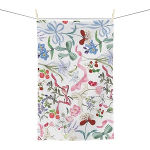 Pressed flowers tea towel, Pretty tea Towel, Fruit tea towel, Flower Tea towel, Vintage Tea Towel, Tea towel art, Floral tea towel