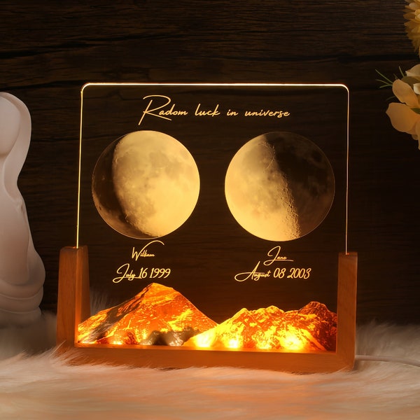 Personalized Moon Phases Lamp,The Night We Met Anniversary Gift,The Day You Were Born Gift,Custom Moon Night Light,Couple Gift,Mother's Day